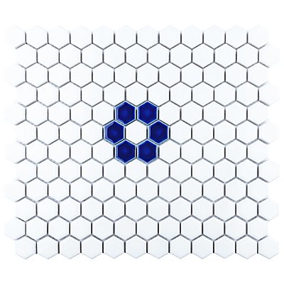 Metro Ion 1" Hex Sapphire Flower With Glossy White 10-1/4" x 11-7/8" Porcelain Mosaic Floor & Wall Tile