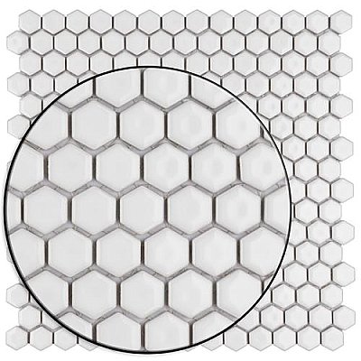 Colmena Glossy White Hex 1-1/2" x 11-5/8" Tile - Per Case of 5 Sheets - 4.75 Square Feet