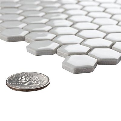 Colmena Glossy White Hex 1-1/2" x 11-5/8" Tile - Per Case of 5 Sheets - 4.75 Square Feet