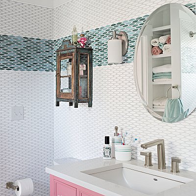 Pescado Glossy Agua 12"x 12-1/2" Porcelain Tile - Per Sheet - 1.06 Sq. Ft.