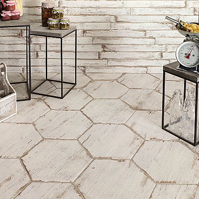 Retro Hex Blanc 14-1/8" x 16-1/4" Porcelain Tile - Sold Per Case of 9 - 11.05  Square Feet