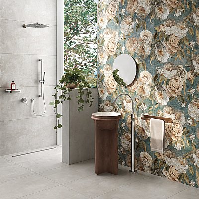 Parete Fiori Green 23-1/2" x 47" Porcelain Floor and Wall Tile - 3 Tiles Per Case - 23.1 Square Feet