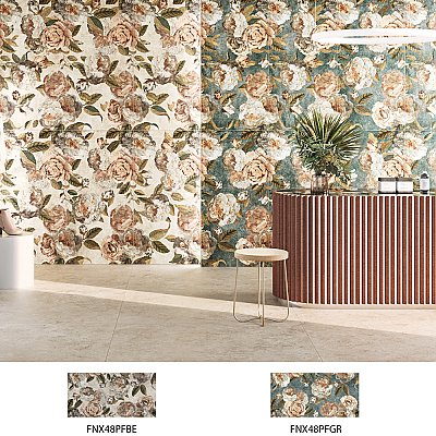 Parete Fiori Green 23-1/2" x 47" Porcelain Floor and Wall Tile - 3 Tiles Per Case - 23.1 Square Feet