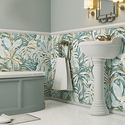 Parete Tropici Blue 23-1/2" x 47" Porcelain Floor and Wall Tile - 3 Tiles Per Case - 23.1 Square Feet