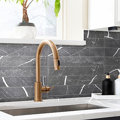 Tinos Black 3-1/8" x 17-3/8" Porcelain Floor & Wall Tile - 30 Tiles Per Case - 12.0 Sq. Ft.