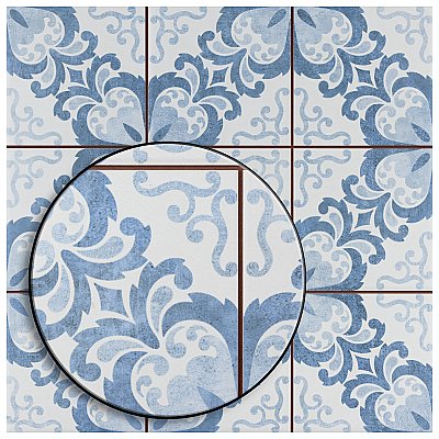 Harmonia Floral Lattice Blue 13"x13" Ceramic Tile - Sold Per Case of 10 - 12.19 Square Feet