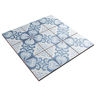 Harmonia Floral Lattice Blue 13"x13" Ceramic Tile - Sold Per Case of 10 - 12.19 Square Feet