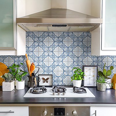 Harmonia Floral Lattice Blue 13"x13" Ceramic Tile - Sold Per Case of 10 - 12.19 Square Feet