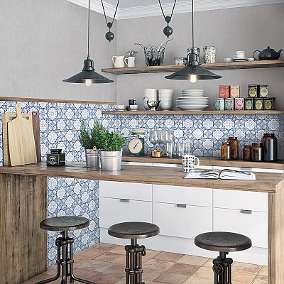 Harmonia Floral Lattice Blue 13"x13" Ceramic Tile - Sold Per Case of 10 - 12.19 Square Feet