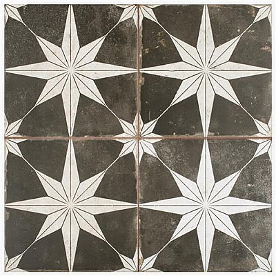 Kings Star Night Black and White 17-5/8" x 17-5/8" Ceramic Tile - Sold Per Case of 5 - 11.02 Square Feet Per Case