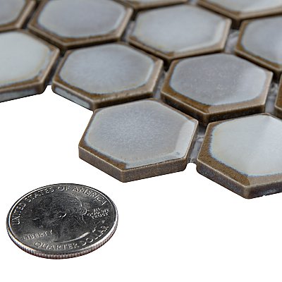 Hudson 1" Hex Grey Eye 11-7/8" x 13-1/4" Porcelain Mosaic Tile - Case of 10 Pieces - 11.2 Square Feet Per Case