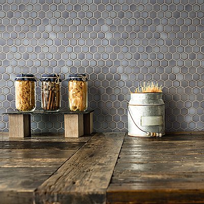 Hudson 1" Hex Grey Eye 11-7/8" x 13-1/4" Porcelain Mosaic Tile - Case of 10 Pieces - 11.2 Square Feet Per Case