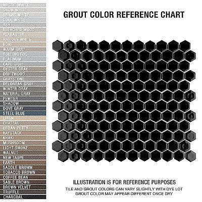 Hudson 1" Hex Glossy Black 11-7/8" x 13-1/4" Porcelain Mosaic Tile - Case of 10 Pieces - 11.2 Square Feet Per Case