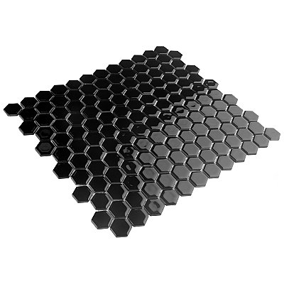 Hudson 1" Hex Glossy Black 11-7/8" x 13-1/4" Porcelain Mosaic Tile - Case of 10 Pieces - 11.2 Square Feet Per Case