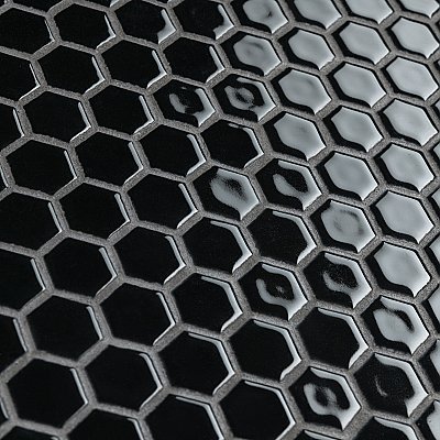 Hudson 1" Hex Glossy Black 11-7/8" x 13-1/4" Porcelain Mosaic Tile - Case of 10 Pieces - 11.2 Square Feet Per Case