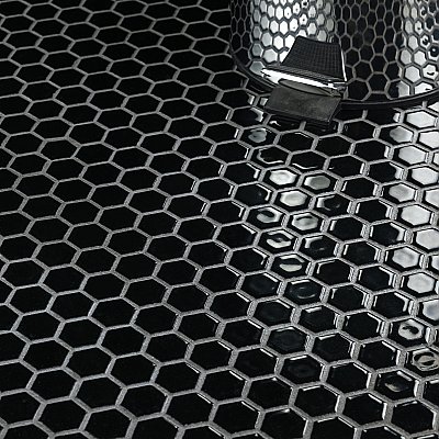 Hudson 1" Hex Glossy Black 11-7/8" x 13-1/4" Porcelain Mosaic Tile - Case of 10 Pieces - 11.2 Square Feet Per Case