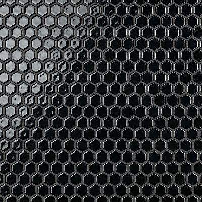Hudson 1" Hex Glossy Black 11-7/8" x 13-1/4" Porcelain Mosaic Tile - Case of 10 Pieces - 11.2 Square Feet Per Case