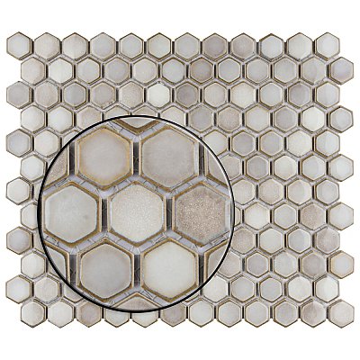 Hudson 1" Hex Dove Grey 11-7/8" x 13-1/4" Porcelain Mosaic Tile -10 Tiles Per Case - 11.2 Sq. Ft.