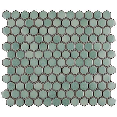 Hudson 1" Hex Mint Green 11-7/8" x 13-1/4" Porcelain Mosaic Tile - Case of 10 Pieces - 11.2 Square Feet Per Case