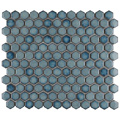 Hudson 1" Hex Marine Blue 11-7/8" x 13-1/4" Porcelain Mosaic Tile - Case of 10 Pieces - 11.2 Square Feet Per Case