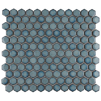 Hudson 1" Hex Marine Blue 11-7/8" x 13-1/4" Porcelain Mosaic Tile - Case of 10 Pieces - 11.2 Square Feet Per Case