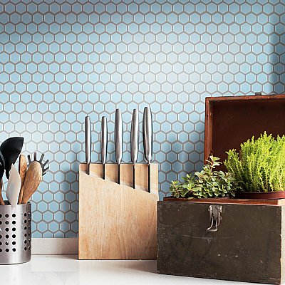Hudson 1" Hex Cashmere Blue 11-7/8" x 13-1/4"  Porcelain Mosaic Tile -10 Tiles Per Case - 11.2 Sq. Ft.