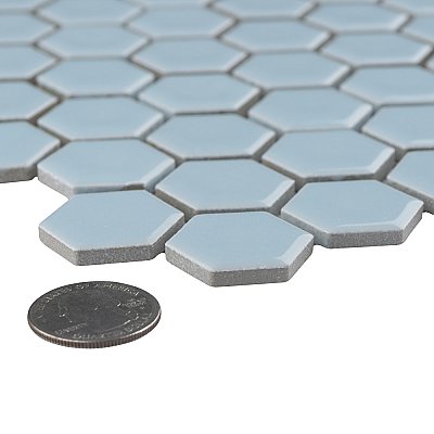 Hudson 1" Hex Cashmere Blue 11-7/8" x 13-1/4"  Porcelain Mosaic Tile -10 Tiles Per Case - 11.2 Sq. Ft.