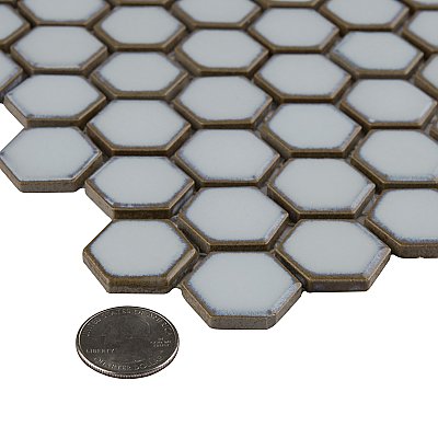 Hudson 1" Hex Silk White 11-7/8" x 13-1/4" Porcelain Mosaic Tile - Case of 10 Pieces - 11.2 Square Feet Per Case