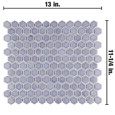 Hudson 1" Hex Lavender 11-7/8" x 13-1/4" Porcelain Mosaic Tile - Case of 10 Pieces - 11.2 Square Feet Per Case