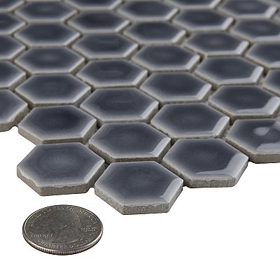 Hudson 1" Hex Storm Grey 11-7/8" x 13-1/4" Porcelain Mosaic Tile - Case of 10 Pieces - 11.2 Square Feet Per Case