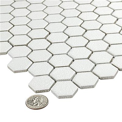 Hudson 1" Hex Crystalline White 11-7/8" x 13-1/4" Porcelain Mosaic Tile - Case of 10 Pieces - 11.2 Square Feet Per Case
