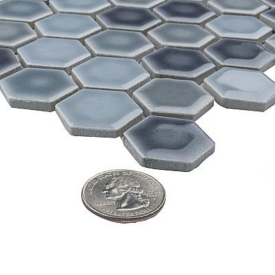 Hudson 1" Hex Stillwater 11-7/8" x 13-1/4" Porcelain Mosaic Tile - 10 Tiles Per Case - 11.2 Sq. Ft.