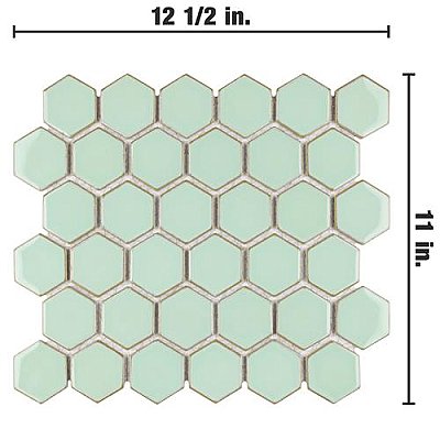 Hudson Due 2" Hex Light Green 10-7/8" x 12-5/8" Porcelain Mosaic Tile -10 Sheets Per Case -9.7 Sq. Ft.
