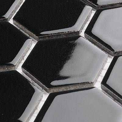 Hudson Due 2" Hex Glossy Black 10-7/8" x 12-5/8" Porcelain Mosaic Tile -10 Sheets Per Case -9.7 Sq. Ft.