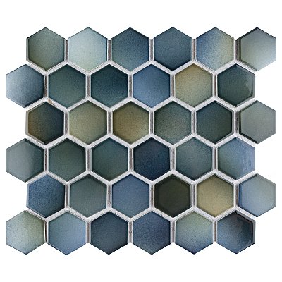 Hudson Due 2" Hex Atlantis 10-7/8" x 12-5/8" Porcelain Mosaic Tile -10 Sheets Per Case -9.7 Sq. Ft.