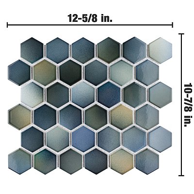 Hudson Due 2" Hex Atlantis 10-7/8" x 12-5/8" Porcelain Mosaic Tile -10 Sheets Per Case -9.7 Sq. Ft.