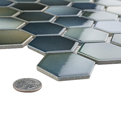 Hudson Due 2" Hex Atlantis 10-7/8" x 12-5/8" Porcelain Mosaic Tile -10 Sheets Per Case -9.7 Sq. Ft.