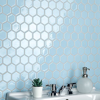 Hudson Due 2" Hex Cashmere Blue 10-7/8" x 12-5/8" Porcelain Mosaic Tile -10 Sheets Per Case -9.7 Sq. Ft.