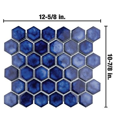 Hudson Due 2" Hex Glossy Sapphire 10-7/8" x 12-5/8" Porcelain Mosaic Tile - 8 Pieces Per Case - 15.44 Sq. Ft. Per Case