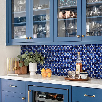 Hudson Due 2" Hex Glossy Sapphire 10-7/8" x 12-5/8" Porcelain Mosaic Tile - 8 Pieces Per Case - 15.44 Sq. Ft. Per Case