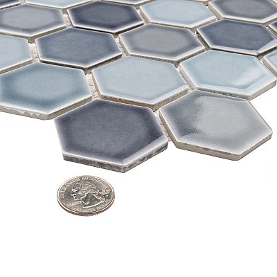 Hudson Due 2" Hex Stillwater 10-7/8" x 12-5/8" Porcelain Mosaic Tile - 10 Tiles Per Case - 10.0 Sq. Ft.