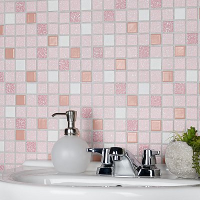 Crystalline Straight Edge Square Pink 12" x 12" Porcelain Mosaic Tile -10 Sheets Per Case -30.6 Sq. Ft.