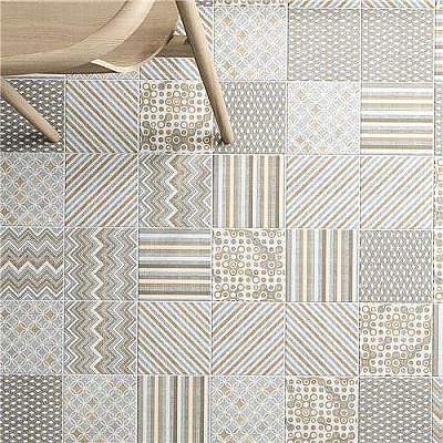 Bohemia Matrix 7-3/4" x 7-3/4" Ceramic Tile - Blue, Gray, Orange - Per Case of 25 - 10.50 Square Feet Per Case