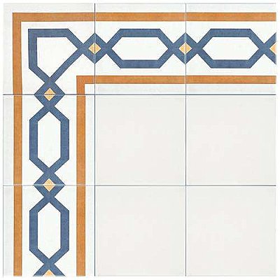 Revival Corner 7-3/4" x 7-3/4" Ceramic Tile - White, Orange, Blue - Per Tile - .42 Square Feet
