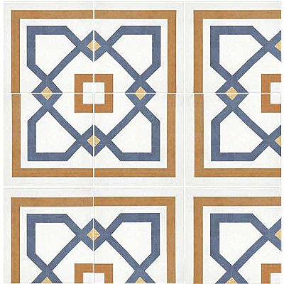 Revival Corner 7-3/4" x 7-3/4" Ceramic Tile - White, Orange, Blue - Per Tile - .42 Square Feet