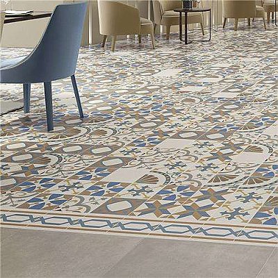 Revival Corner 7-3/4" x 7-3/4" Ceramic Tile - White, Orange, Blue - Per Tile - .42 Square Feet