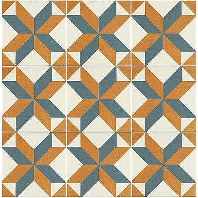 Revival Pattern 7-3/4" x 7-3/4" Ceramic Tile - White, Orange, Blue - Per Case of 25 Tile - 10.50 Square Feet