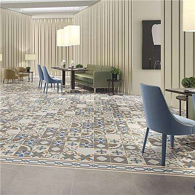 Revival Pattern 7-3/4" x 7-3/4" Ceramic Tile - White, Orange, Blue - Per Case of 25 Tile - 10.50 Square Feet