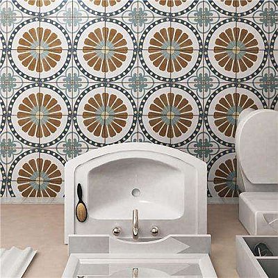 Revival Ring 7-3/4" x 7-3/4" Ceramic  Tile - White, Blue, Green, Brown - Per Case of 25 Tile - 10.50 Square Feet