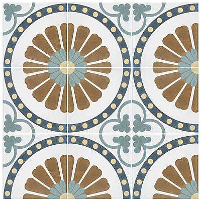 Revival Ring 7-3/4" x 7-3/4" Ceramic  Tile - White, Blue, Green, Brown - Per Case of 25 Tile - 10.50 Square Feet